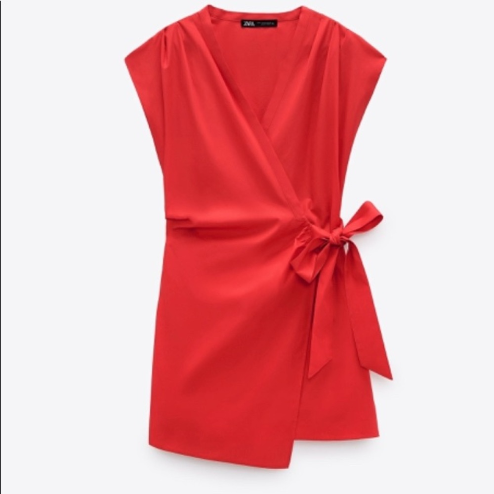 Zara Red Front Tie Poplin Romper